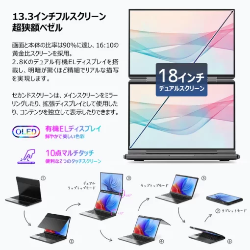 GPD DUO 国内正規版 OLEDデュアルディスプレイ Windows 11 ノートPC - 画像 (7)